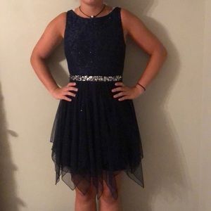 formal blue sparkle dress